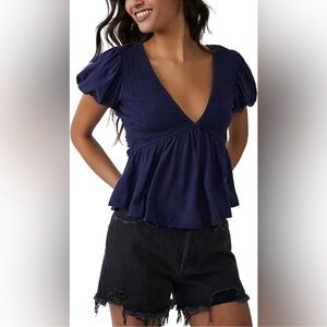 Free People Charlotte V-Neck Blouse In Evening Eclipse